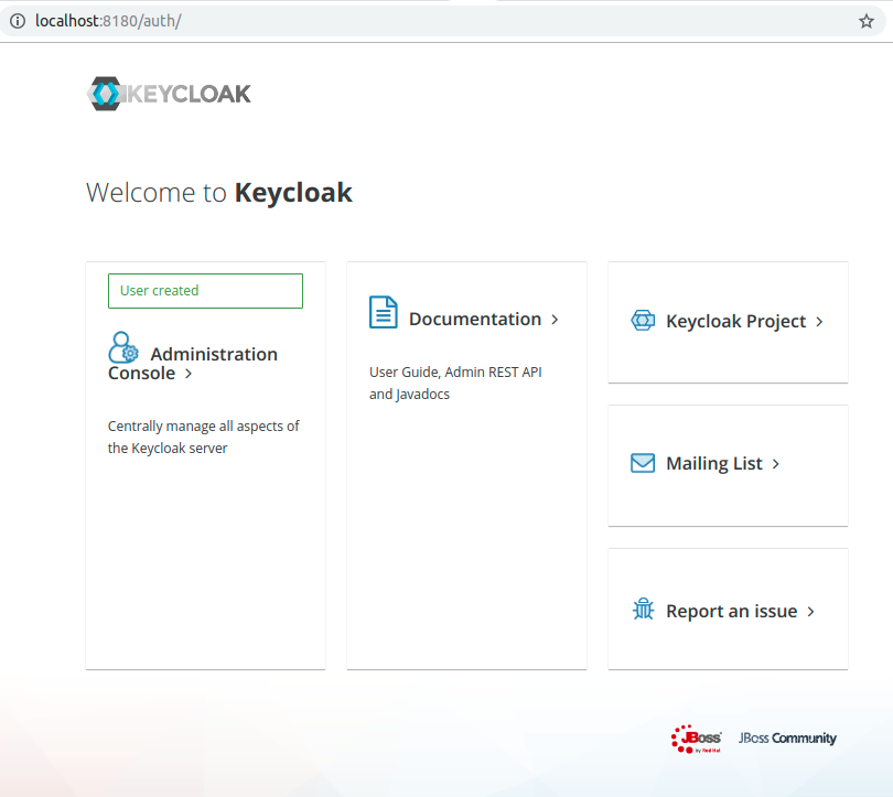 keycloak initial admin user created