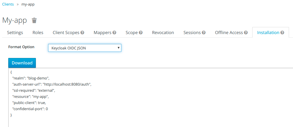 keycloak installation json