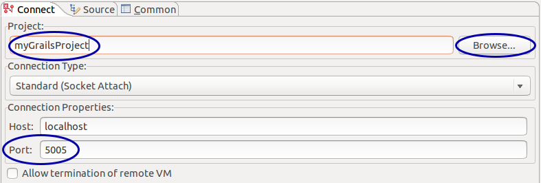 debug configuration change port