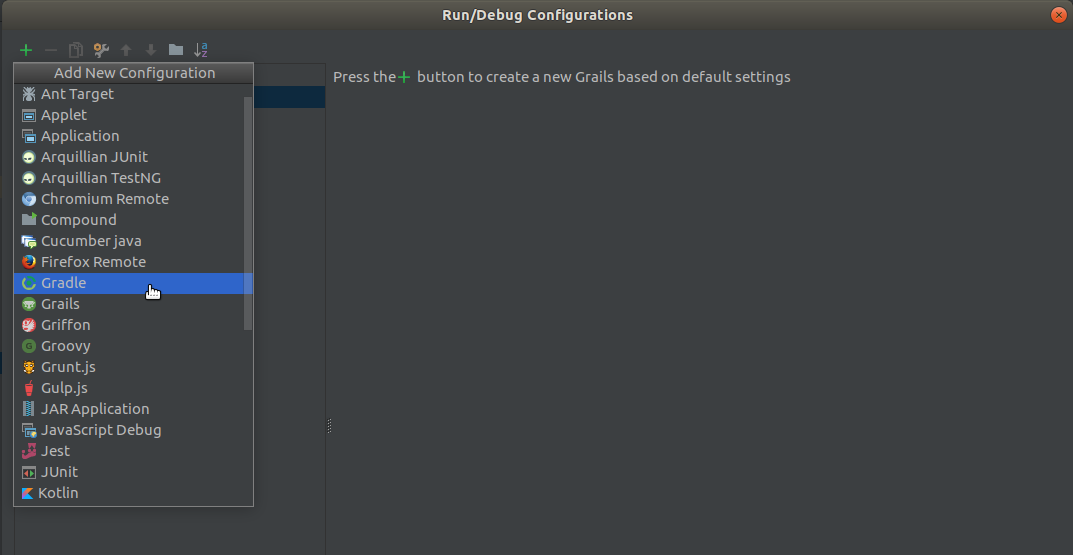 add new run configuration gradle