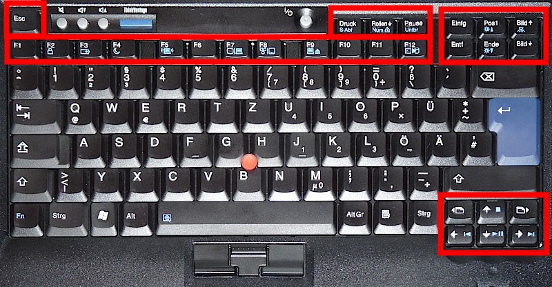 locations of special keys on classical 7 row Thinkpad keyboard T400